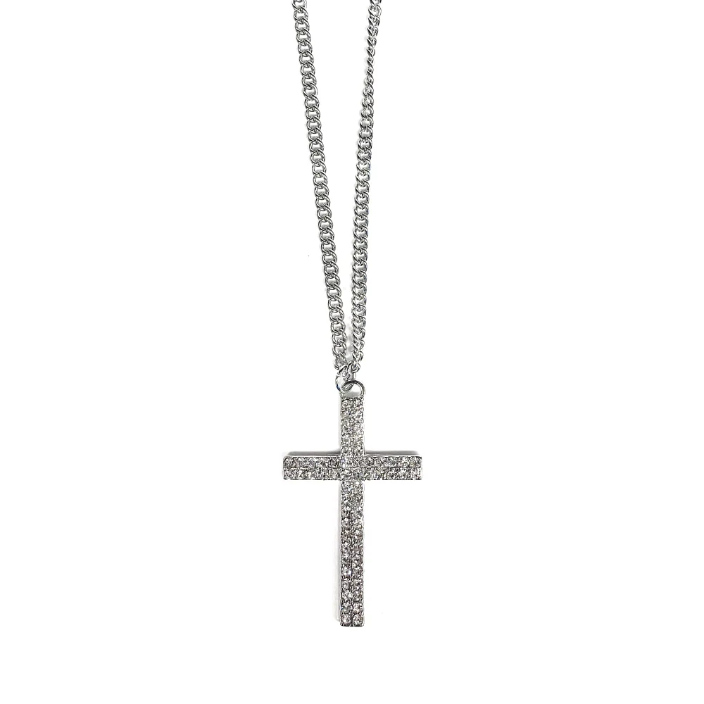 Silvertone Cross Curb Chain Necklace