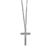 Silvertone Cross Curb Chain Necklace