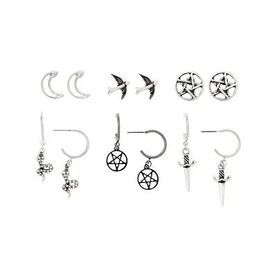 Multi-Pack Snake Pentagram and Dagger Earrings - 6 Pair