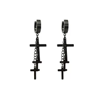 Black Cross Chain Dangle Huggie Earrings