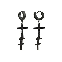 Black Cross Chain Dangle Huggie Earrings