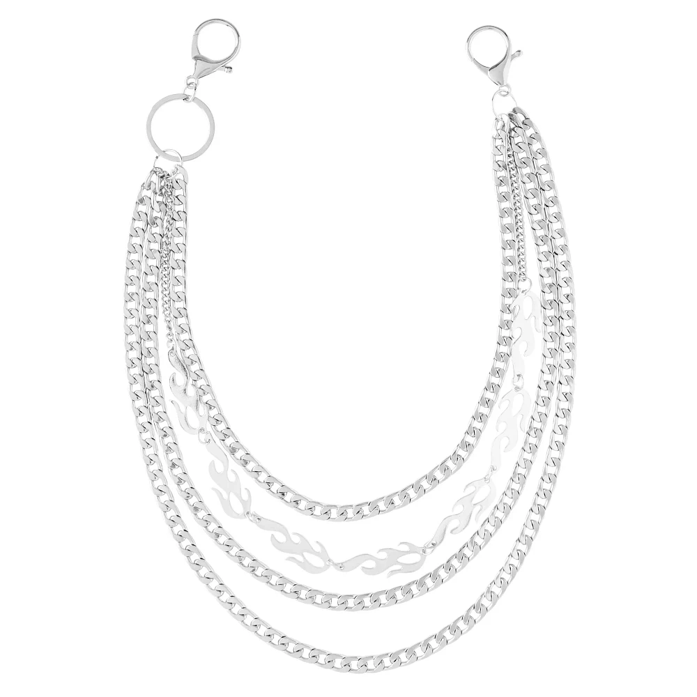 4 Row Flame Curb Wallet Chain
