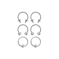 Multi-Pack Silvertone Captive Bead and Horseshoe Rings 3 Pair - 16 Gauge