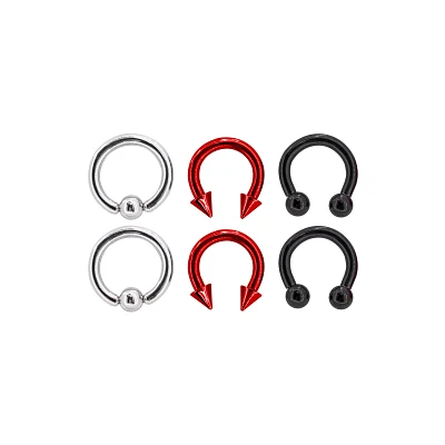 Multi-Pack Silvertone and Black Captive Bead Rings and Horseshoe Rings 6 Pack
