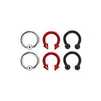 Multi-Pack Silvertone and Black Captive Bead Rings and Horseshoe Rings 6 Pack