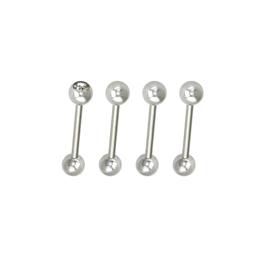 Multi-Pack Silvertone Threadless Barbells 4 Pack - 14 Gauge