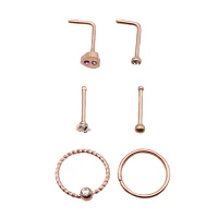 Multi-Pack Rosegold Plated Nose Rings 6 Pack - 20 Gauge