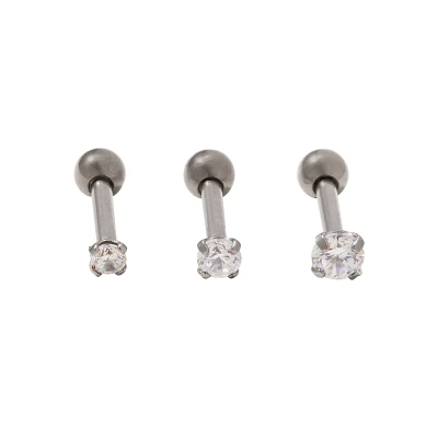 Multi-Pack CZ Titanium Cartilage Earrings 3 Pack – 16 Gauge