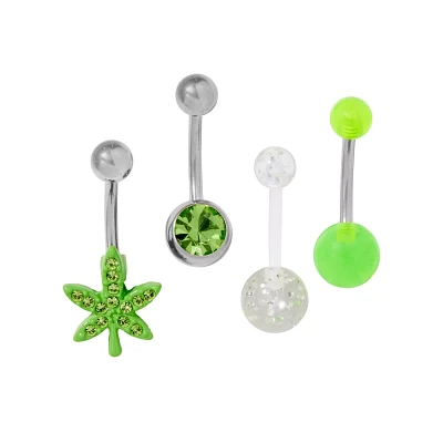Multi-Pack CZ Weed Leaf Belly Rings