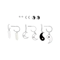 Multi-Pack Yin Yang and Moon Hoop and Stud Earrings – 6 Pair