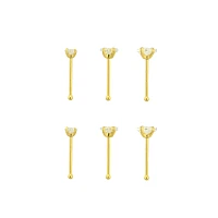 Multi-Pack Goldtone CZ Bone Nose Rings 6 Pack - 20 Gauge