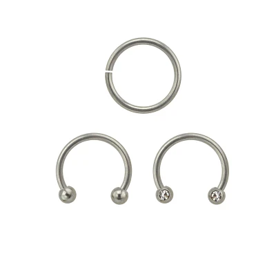 Multi-Pack Titanium Hoop and Horseshoe Rings 3 Pack - 16 Gauge