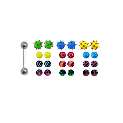 Multi-Colored Spiky Ball Barbell – 14 Gauge