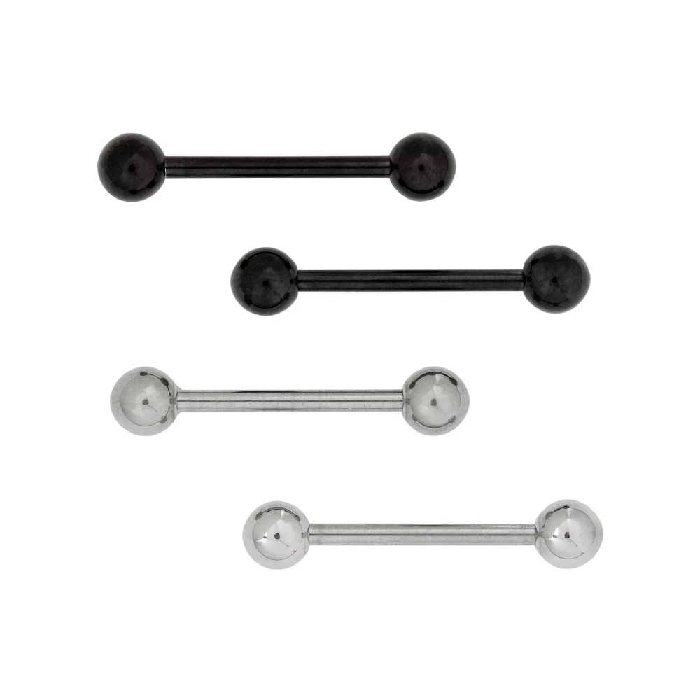 Multi-Pack Silvertone and Black Titanium Barbells 2 Pair - 14 Gauge