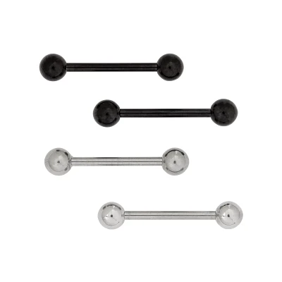 Multi-Pack Silvertone and Black Titanium Barbells 2 Pair - 14 Gauge