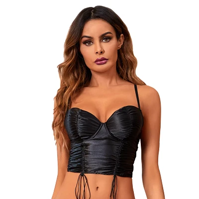 Black Satin Ruched Corset