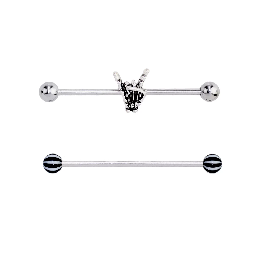 Rock On Skeleton Hand Industrial Barbells 2 Pack - 14 Gauge