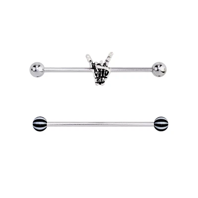 Rock On Skeleton Hand Industrial Barbells 2 Pack - 14 Gauge