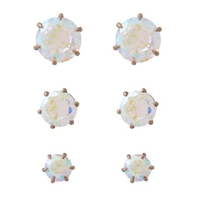 Round CZ Titanium Stud Earrings 3 Pair - 20 Gauge
