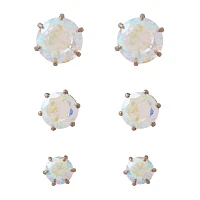 Round CZ Titanium Stud Earrings 3 Pair - 20 Gauge