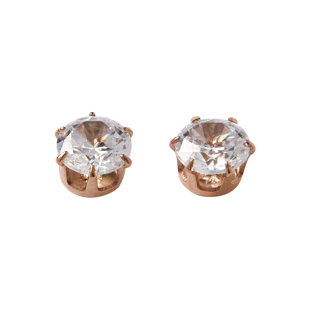 Round CZ Rose Gold Titanium Stud Earrings - 20 Gauge