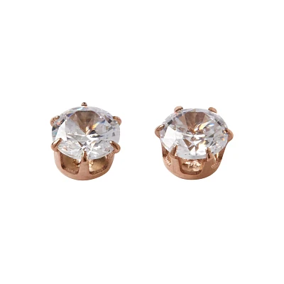 Round CZ Rose Gold Titanium Stud Earrings - 20 Gauge