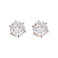 Round CZ Rose Gold Titanium Stud Earrings - 20 Gauge