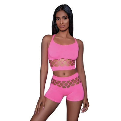 Pink Diamond Net Crop Top and Shorts