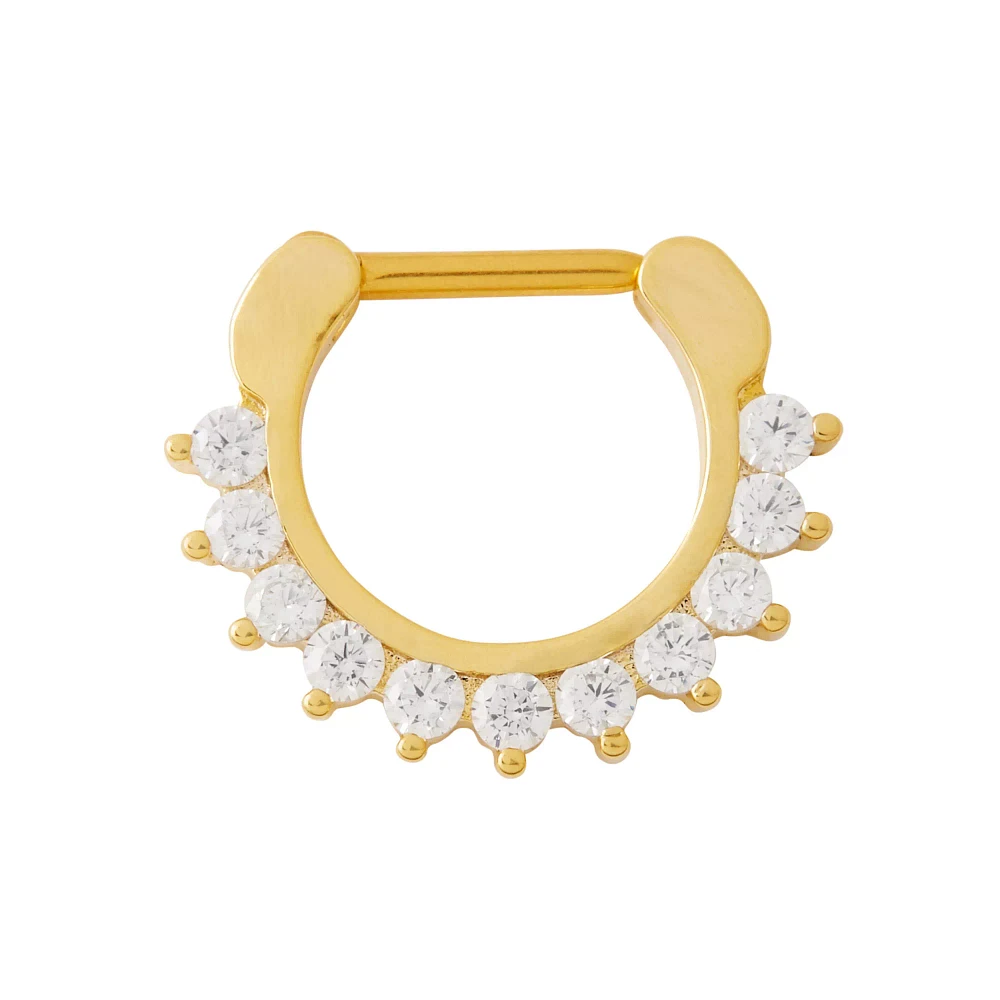 CZ Goldplated Titanium Clicker Septum Ring - 16 Gauge