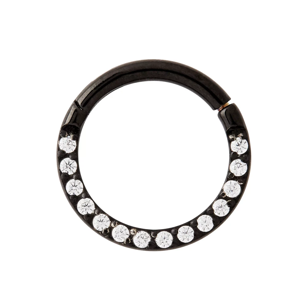 CZ Black Titanium Clicker Septum Ring - 16 Gauge