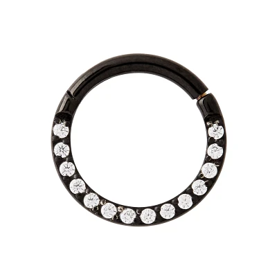 CZ Black Titanium Clicker Septum Ring - 16 Gauge
