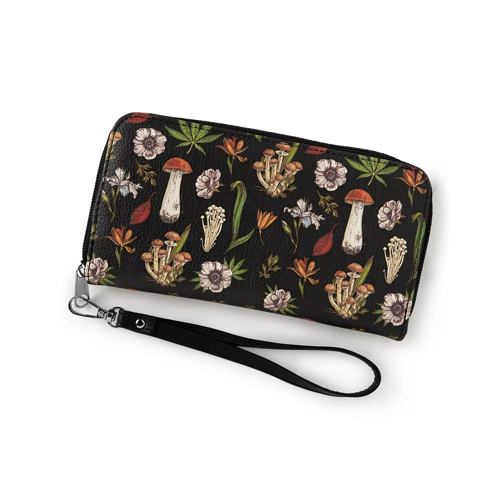 Mushroom and Leaf Print Zip Wallet