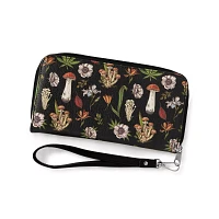 Mushroom and Leaf Print Zip Wallet