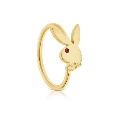 Goldtone Playboy Bunny Hoop Nose Ring - 20 Gauge
