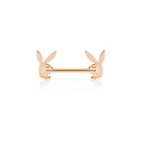 Rose Goldtone Clear CZ Playboy Bunny Nipple Barbells