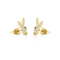 Goldtone Clear CZ Playboy Bunny Stud Earrings