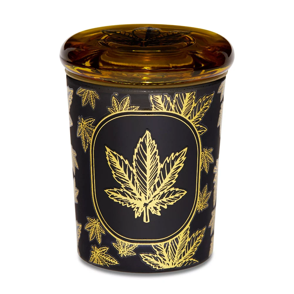 Black and Gold Leaf Stash Jar - 3 oz.
