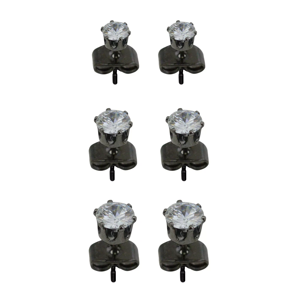 Multi-Pack Round CZ Black Stud Earrings – 20 Gauge