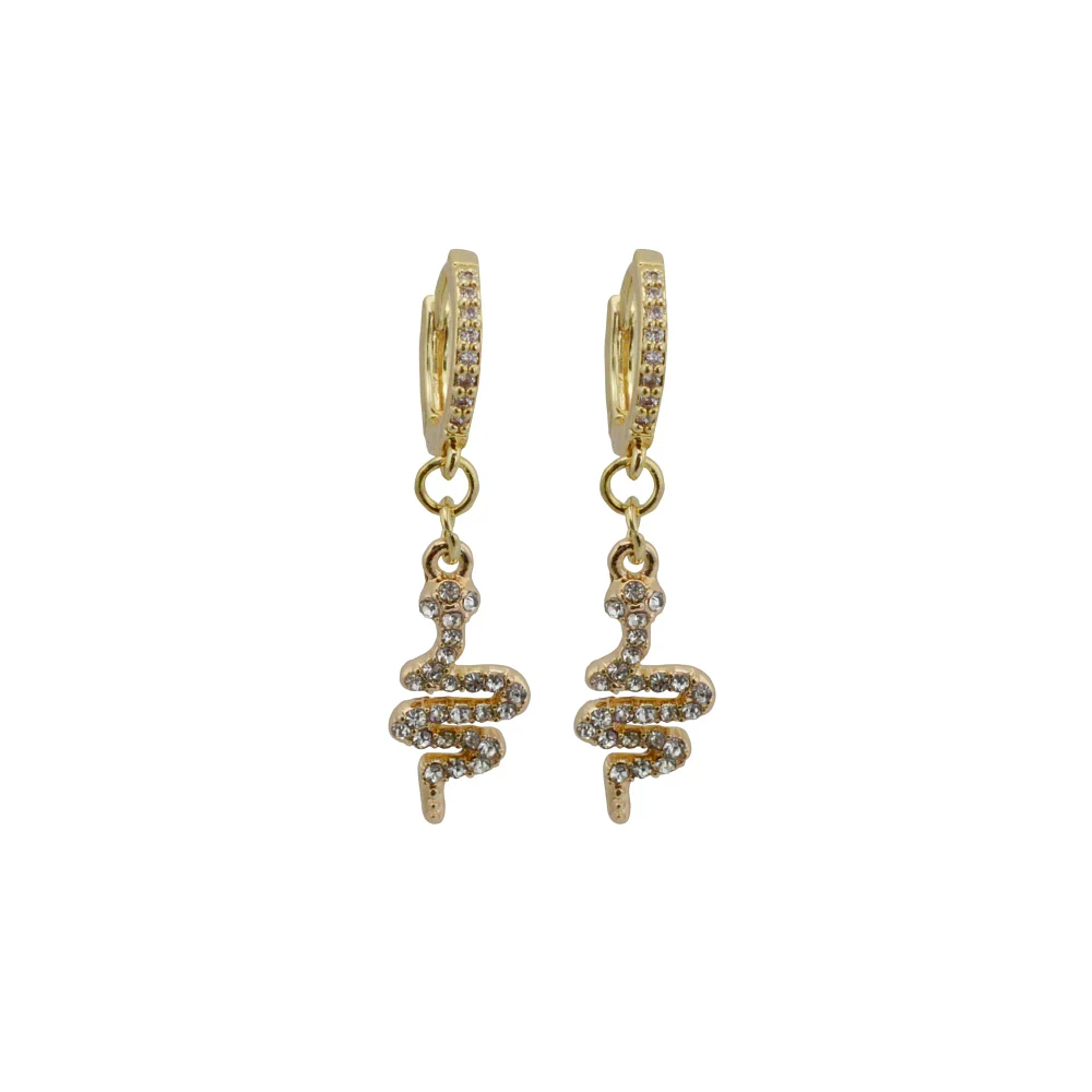 CZ Goldtone Snake Huggie Hoop Dangle Earrings - 18 Gauge