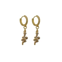 CZ Goldtone Snake Huggie Hoop Dangle Earrings - 18 Gauge