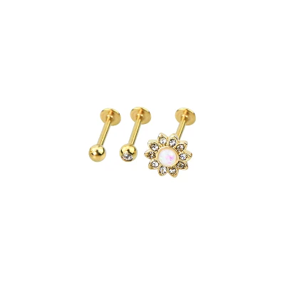 Multi-Pack CZ Goldtone Cardi Stud Earrings 3 Pack - 16 Gauge