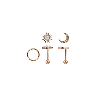 Multi-Pack CZ Sun and Moon Barbells Hoop Earrings 3 Pack – 18 Gauge