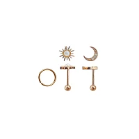 Multi-Pack CZ Sun and Moon Barbells Hoop Earrings 3 Pack – 18 Gauge