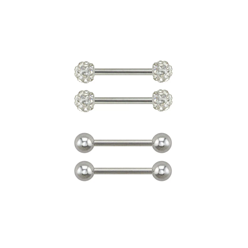 Multi-Pack Pave Titanium Nipple Barbells 2 Pair – 14 Gauge