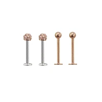 Multi-Pack Rosegold Plated CZ Dimple Labret Lip Rings 4 Pack - 16 Gauge