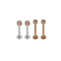 Multi-Pack Rosegold Plated CZ Dimple Labret Lip Rings 4 Pack - 16 Gauge