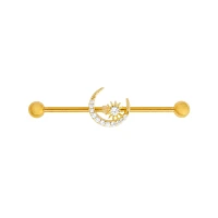 Goldplated CZ Sun and Moon Industrial Barbell - 14 Gauge