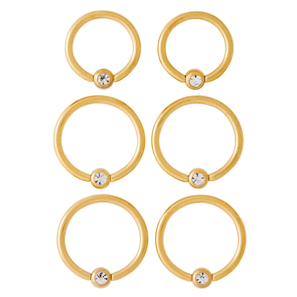 Multi-Pack CZ Goldplated Captive Rings 6 Pack – 16 Gauge