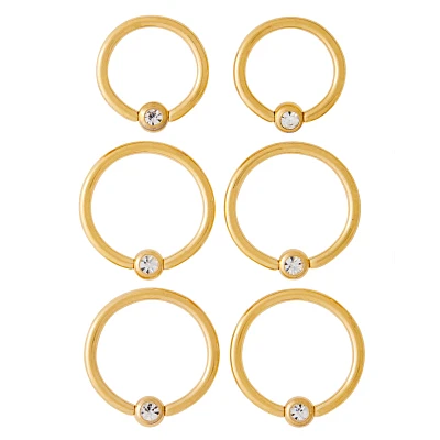 Multi-Pack CZ Goldplated Captive Rings 6 Pack – 16 Gauge