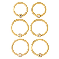 Multi-Pack CZ Goldplated Captive Rings 6 Pack – 16 Gauge